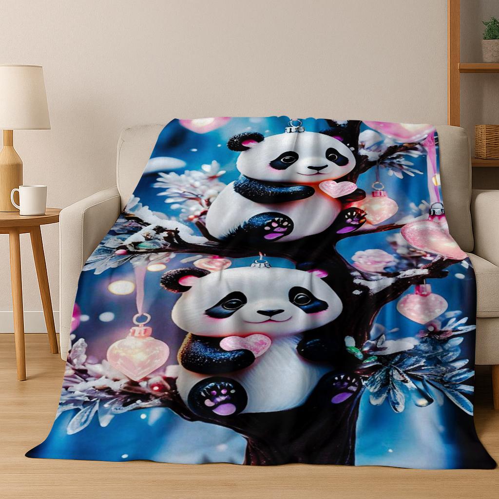 3D Cute Forest Panda Animal Cartoon Flannel Blanket Soft Warm Blanket for Bedroom Living Room Bed Office Travel Camping Picnic