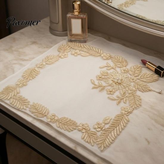 Anti Scald Table Protectors for Home Floral Embroidered Placemat, Heat Insulation Mat with Beads, Decorative Mats Dressing Retro Coaster Wedding