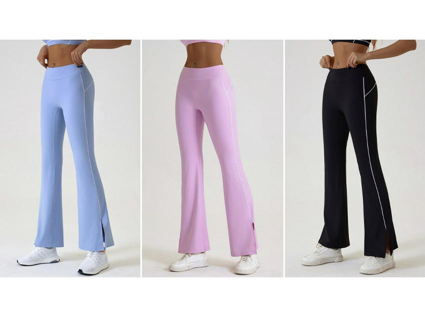 High Waist Nude-Feel Hip-Lifting Yoga Pants for Women - Flared Slit Design for Dance, Fitness, and Outdoor Activities