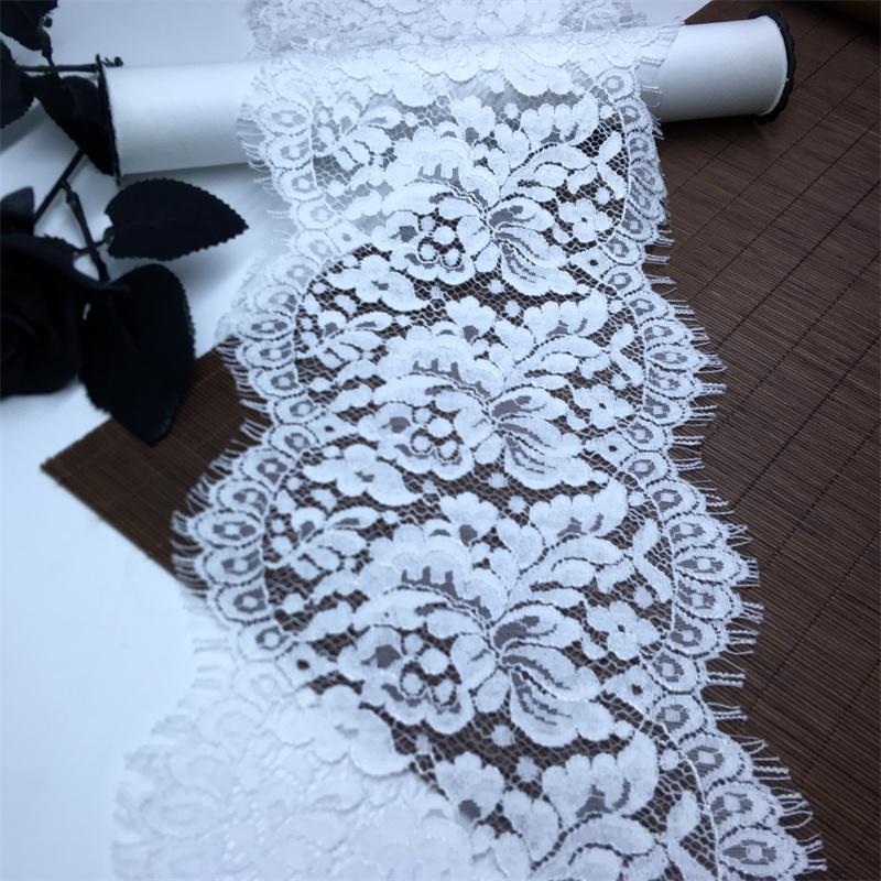 4m x18cm White French Chantilly Lace, Non-stretch Scalloped Eyelash Nylon Lace Fabric for Sewing, Bra, Underwear, Lingerie, Dress, Garment, Crafting