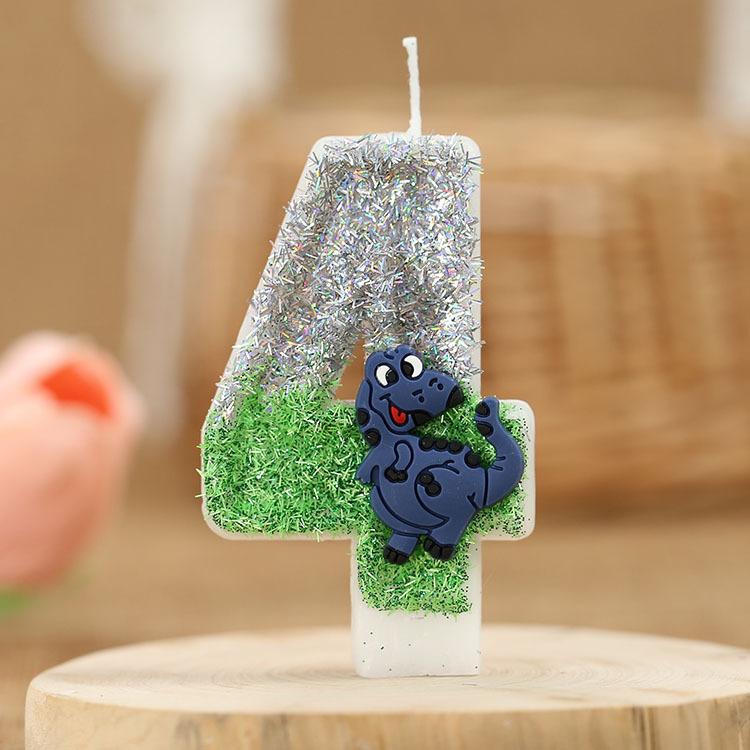 

Свеча цифра на день рождения динозавр с блестками, высота 3 дюйма, блестящий 3D-дизайн, топпер для торта, свечи для торта «С днем рождения» для темы «Зеленые животные»