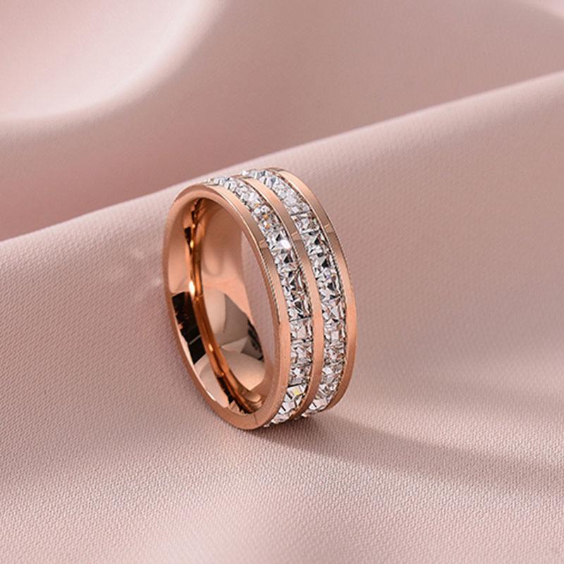 Titanium Steel Ring Rose Gold Zircon Couple Open Adjustable Finger Ring Fashion Jewelry