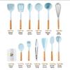Blue Silicone Cooking Utensils Set Non-Stick Spatula Soup Spoon Eggbeater Food Clip Natural Wood Handle with Storage Box Kitchen Tools