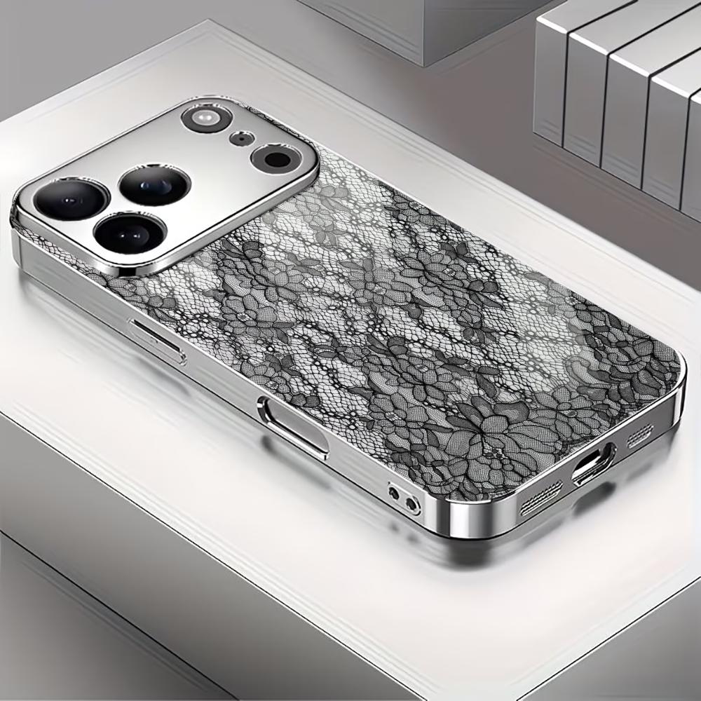 Black Floral Lace Print phone case mobile phones for iphone 17 pro max cover Glass for iPhone 17 16 15 14 13 12 11pm Pro Plus