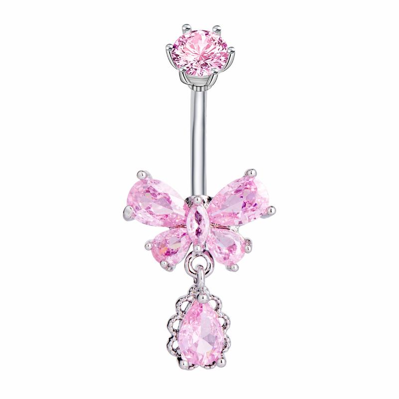 Zircon Belly Button Rings Stainless Steel Butterfly Heart Navel Piercing Shiny  Belly Ring For Women Body Jewelry