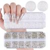 Cross-Burst Flash Glass Nail Art Drill Set: 12-Grid Flat-Bottomed Pearl & AB Nail Decorations