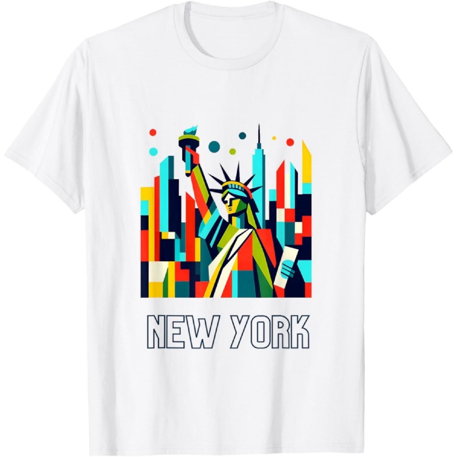 

New York City skylines NYC statue of liberty Cubism art T-Shirt XXXXXL білий
