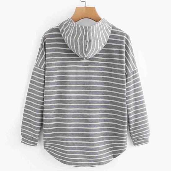 Women's Autumn and Winter Plus Size Sweatshirt Striped Loose Hooded Knit Long Sleeve Pullover Jacket