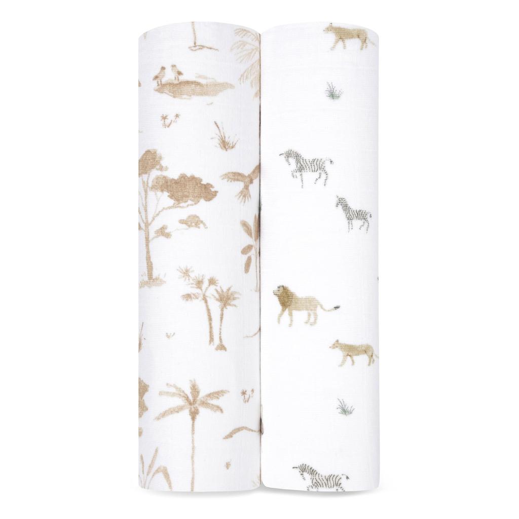 Aiden and Anay Set de 2 înfășături japoneze autentice din tifon pentru prevenirea plânsului de noapte pentru nou-născuți Cadou pentru bebeluși Safari Dreams înfășături organice ASWO20008 120 x