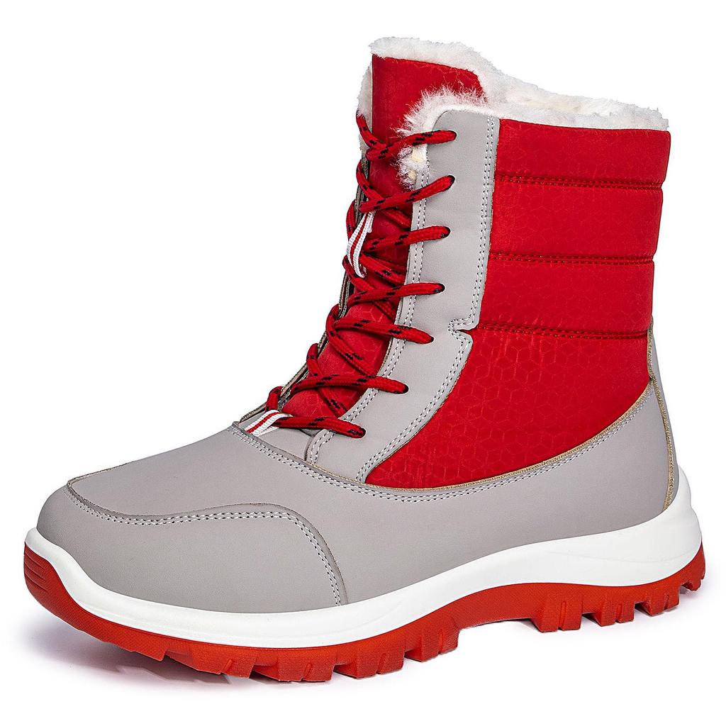 Women's High-Top Winter Plush Cotton Lace-Up Waterproof Snow Boots, Non-Slip