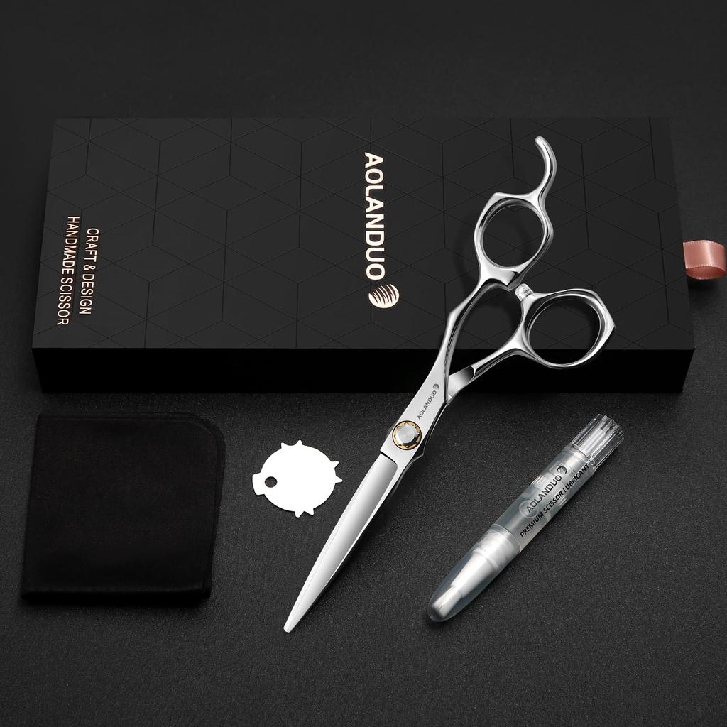 AOLANDUO professionelle Haarschneideschere sind 6 Zoll und haben sehr scharfe 440C Stahl Haarschneideschere sind haben glatte Bewegungen und fein kommen