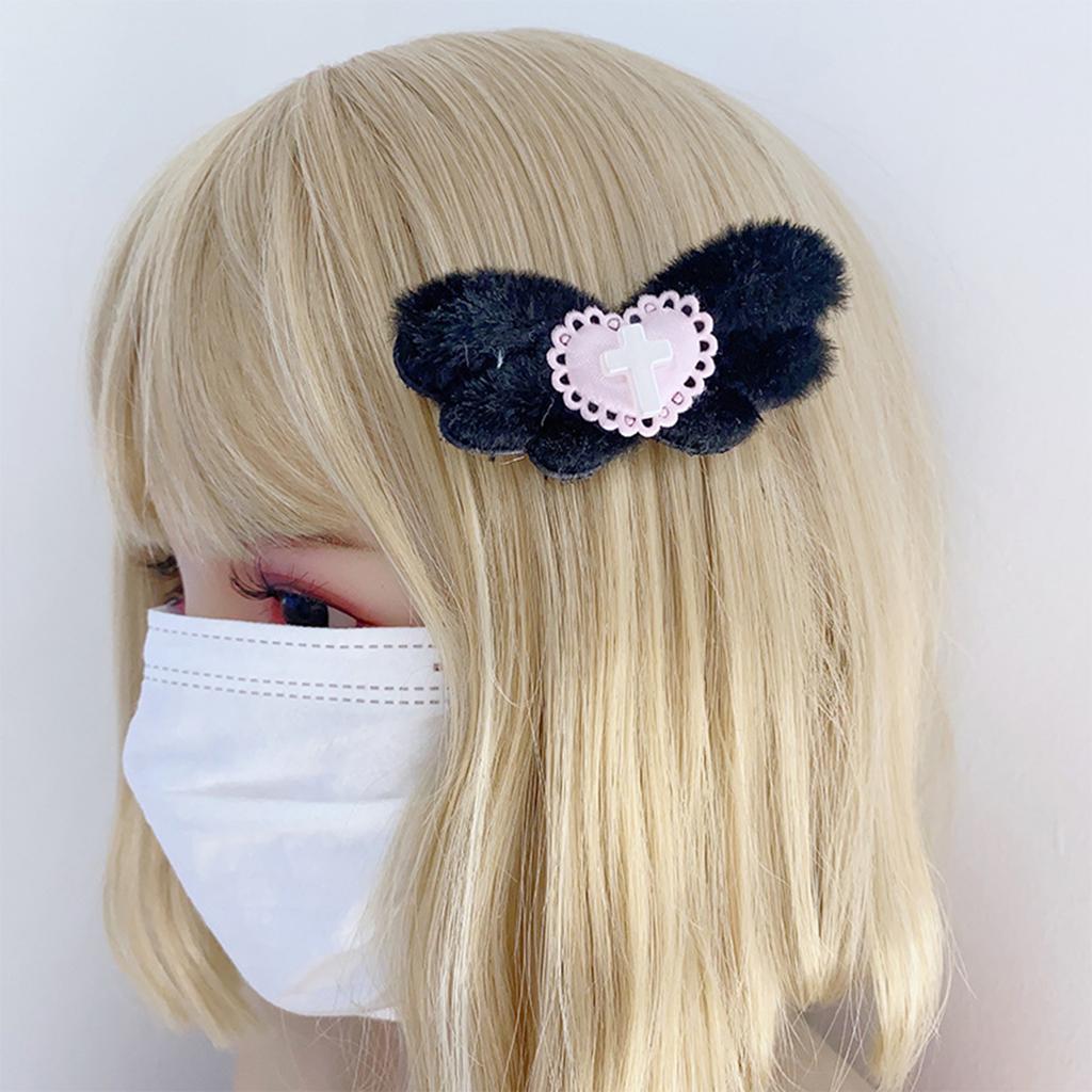 Gothic Y2K Angel Wing Hair Clip Aesthetics Sweet Cross Heart Hairpin Barrettes Bobbypins Hair Accessories for Side Bangs