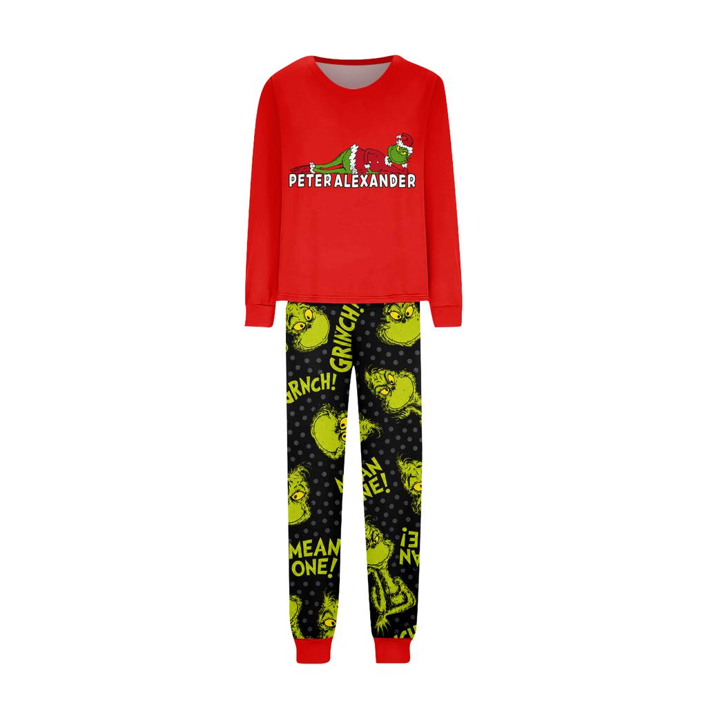 Family Matching Printed Long Sleeve Round Neck Pajama Set with Pants for Parents and Kids