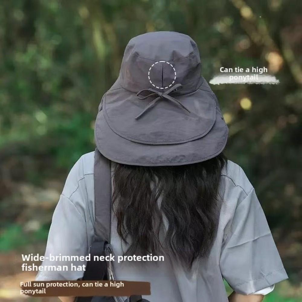 Solid Color Sun Protection Hat with Neck Cover Fisherman Hat Simple Wide Brim Sun Hat Male