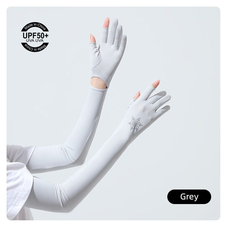 

Summer Sun Protection Gloves Women s Thin UV Protection Ice Sleeve Dew Two Finger Ice Silk Long Cycling Open Electric Car Non Slip Long Ice Silk Dew two fingers-Gray All yards