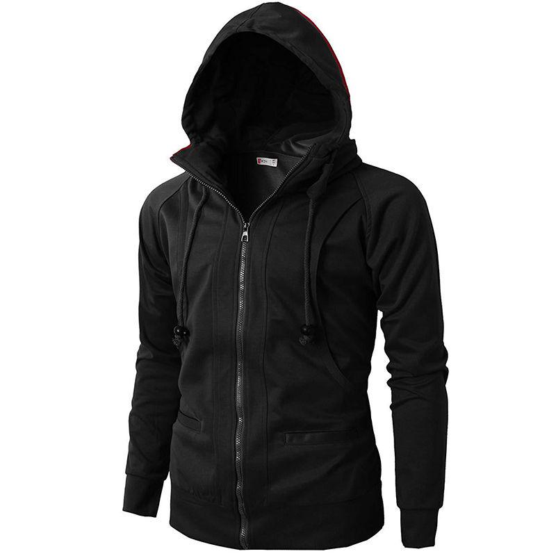 Stylish Men's Hooded Coat With Drawstring And Zipper Up Slim Fit Hoodie Jacket Overcoat