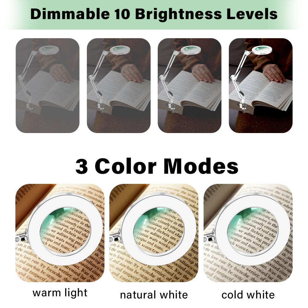USB Magnifying Glass Desk Lamp. 72LED 8X/10X 3-color Adjustable for Soldering Iron Repair/reading/skin Care and Beauty