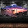 Tropical Beach Rocks Sunset Canvas 5 Piece Five Panel Wall Print Modern Art Poster Picture Home Decor Gift For Him For Her