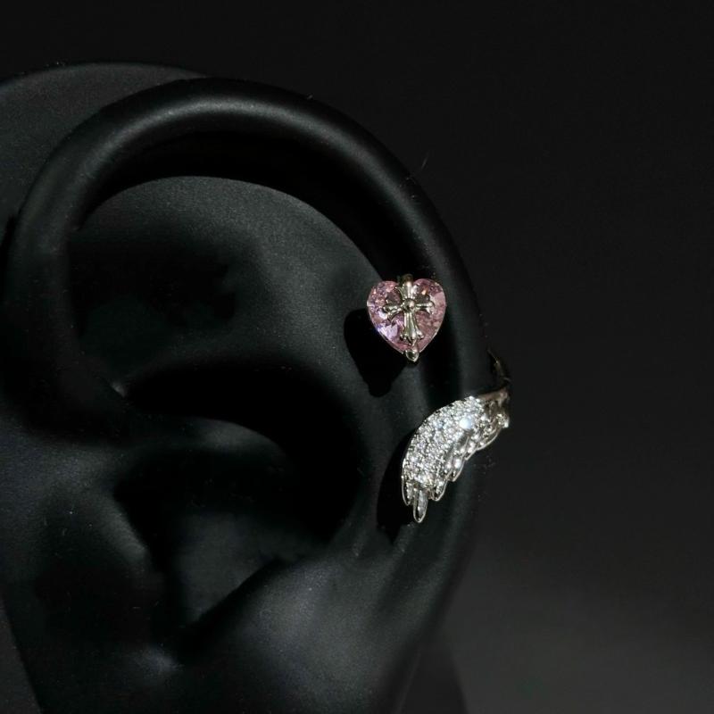 1Pcs Sweet Cool Wing Ear Bone Nail For Women  Shiny Zircon Cross Heart Stud Earrings Body Piercing Accessories