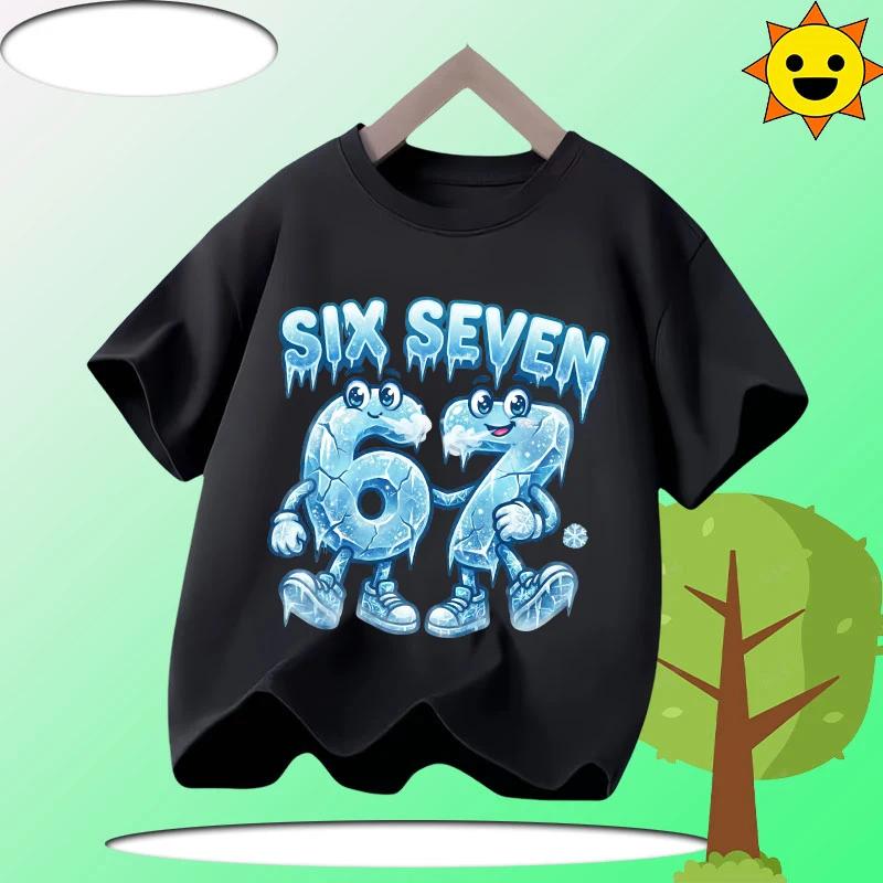 67 Six Seven Italian Brain Rot Math Joke T-Shirt Funny Casual Short Sleeve Round Neck Tops Summer Comfortable Children's T-Shirt