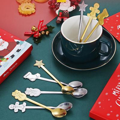 Christmas Stainless Steel Spoons Elk Christmas Tree Dessert Coffee Spoon Nordic Style Kitchen Decorations Present for Holiday