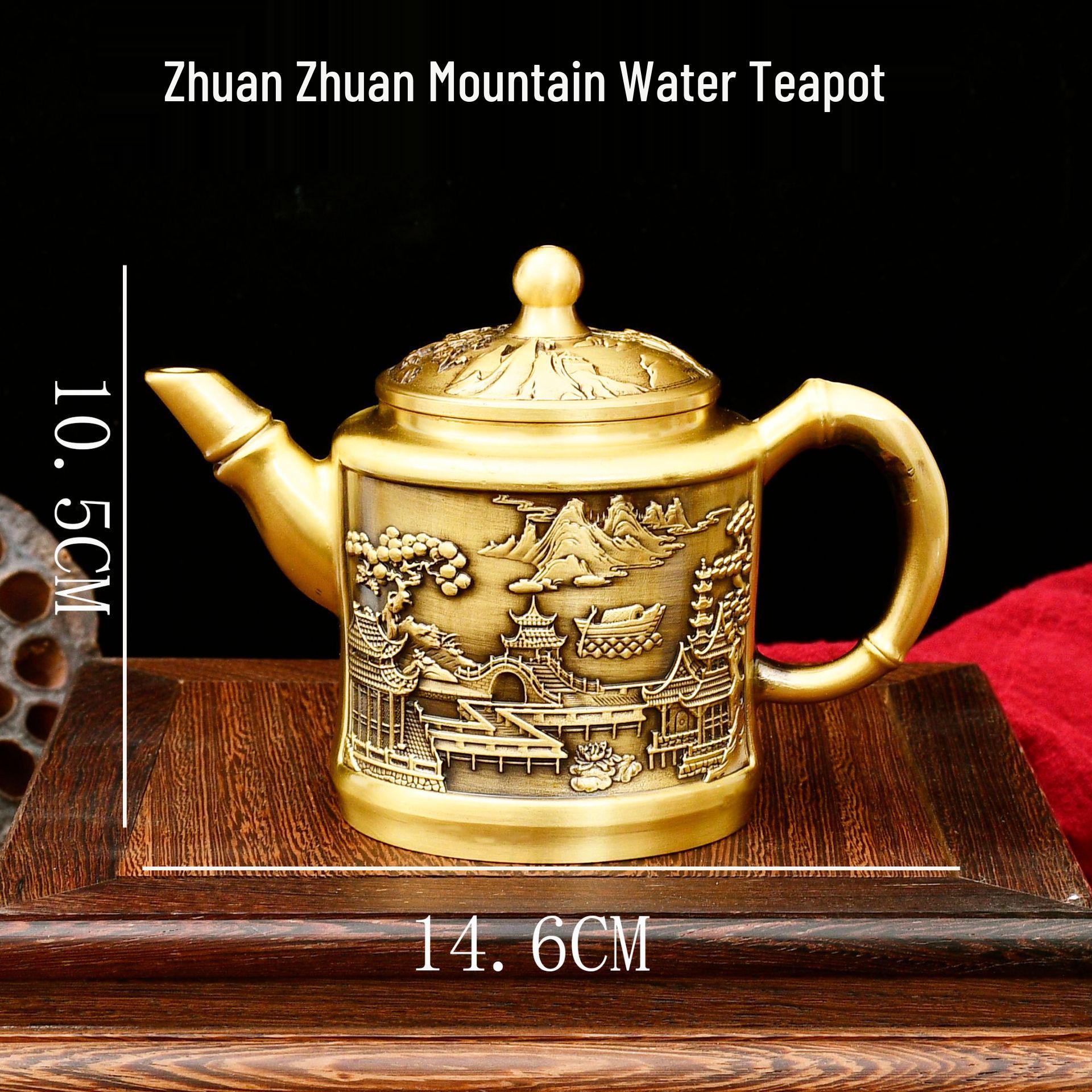 Antique Brass Chinese Dragon & Phoenix Teapot with Ornate Handle