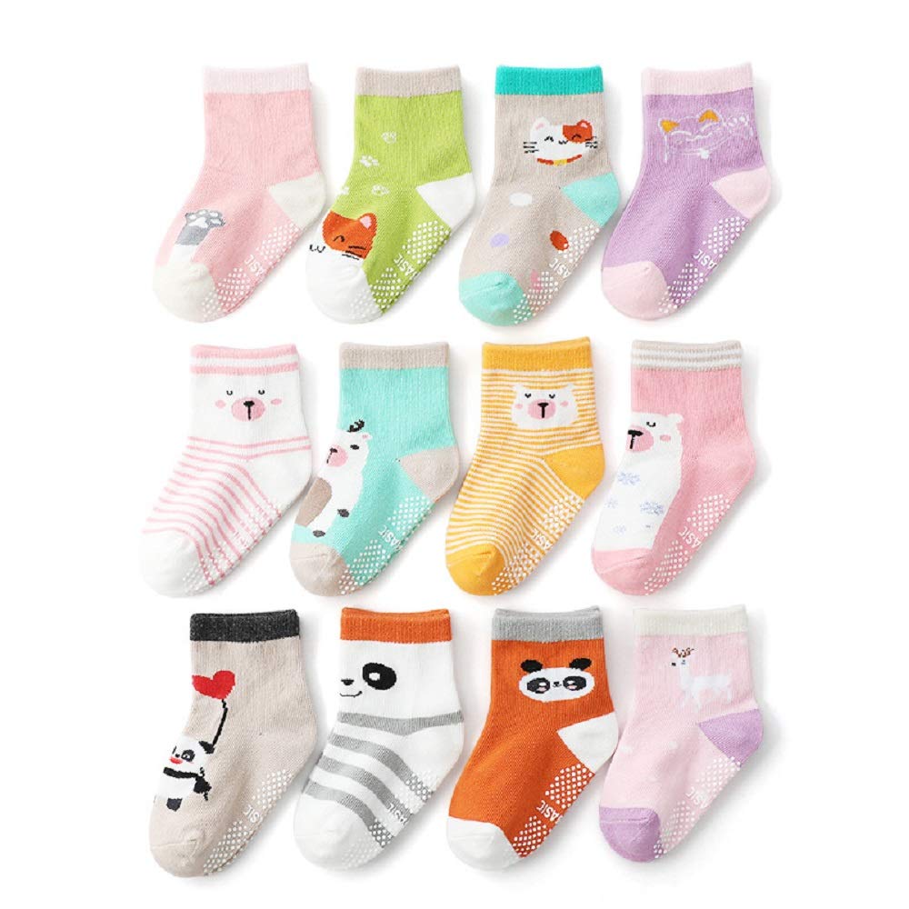 

12 Pairs Baby Baby Pink Crew Length Baby Baby Gift [Eiho] Socks, Shorts, Socks, Non-Slip, Kids, Children, Socks, Gift, (Panda Pattern, 16-18cm)