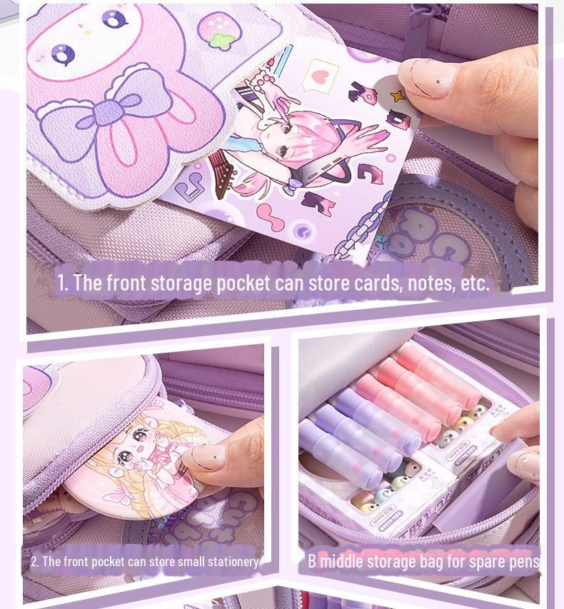 Cream Bear Kids' Cartoon Pencil Case - Large Capacity, Dirt-Resistant, Cute and Creative Design for Primary School Students
