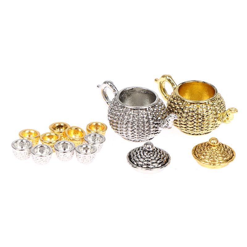 

6 шт./компл. 1:12 кукольных миниатюрных мебельных чайников с крышкой + 5 чашек, набор столовой посуды