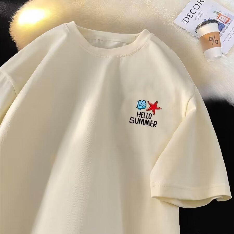 Men'S Trendy Letter Round Neck Printed Short Sleeved T-Shirt For Summer Ins Loose Casual Top