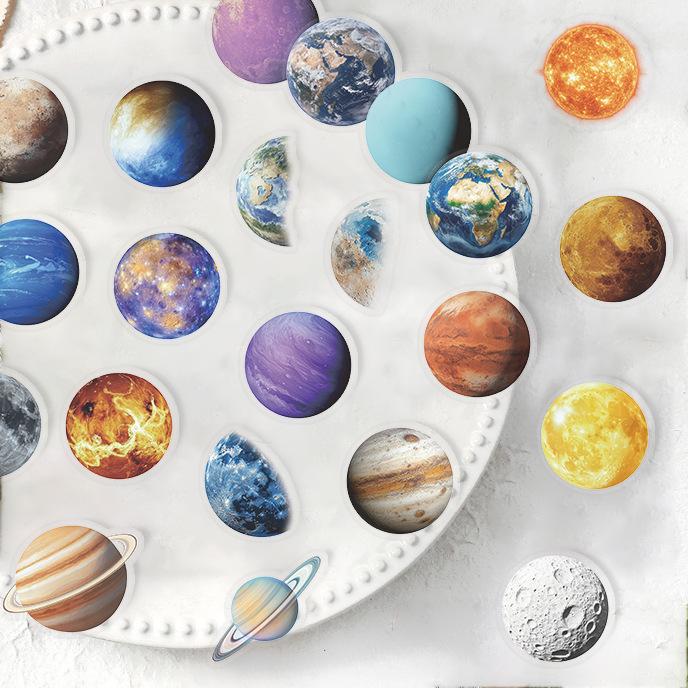 50 Cartoon Planet Stickers Pack Waterproof Transparent PET Hand Account Children's Material Decorative Guitar Notebook