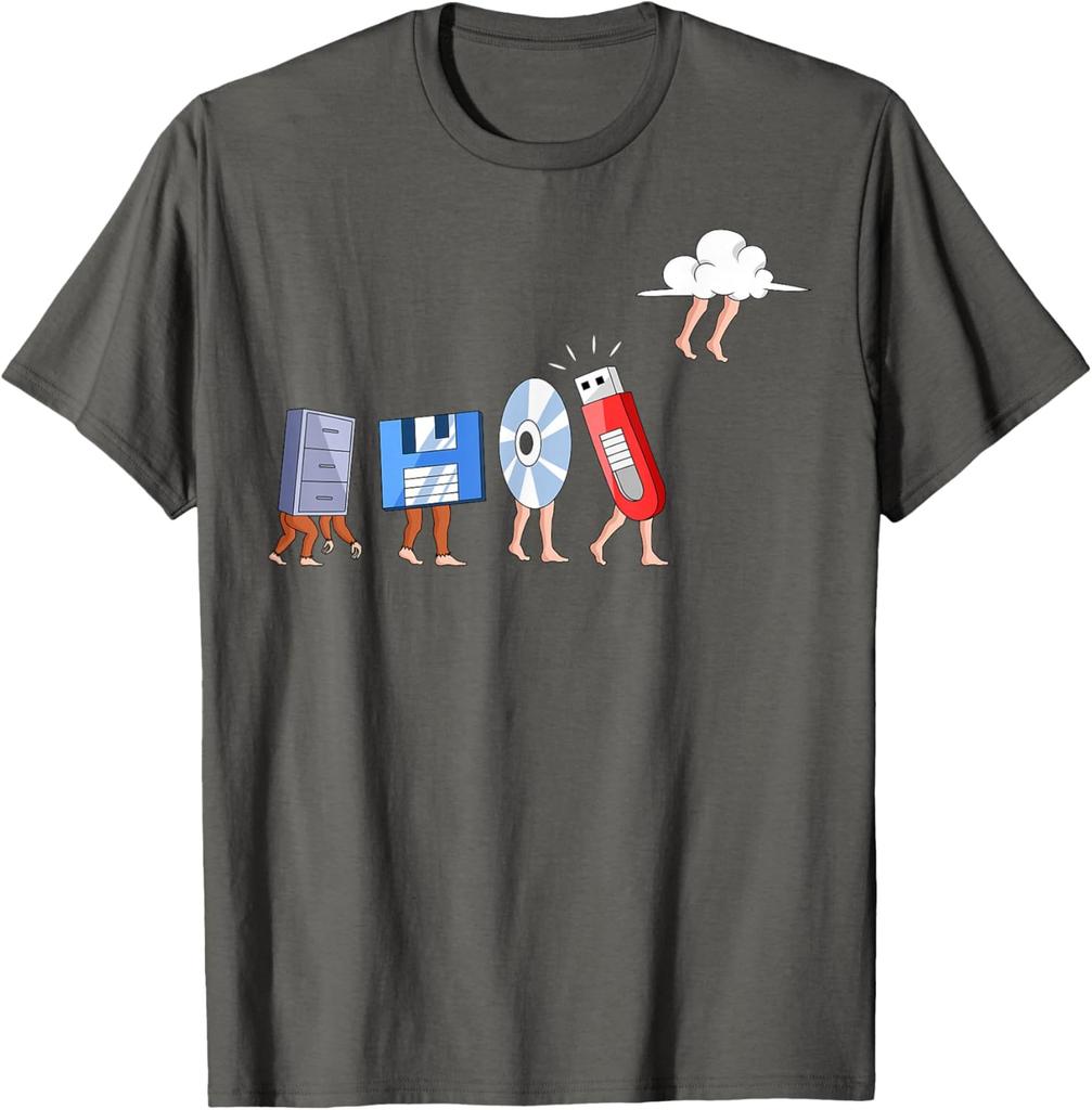 Evoluzione dell'Archiviazione Dati Maglietta Grafica Divertente Regalo per Sviluppatore Cloud Computing T-Shirt Casual