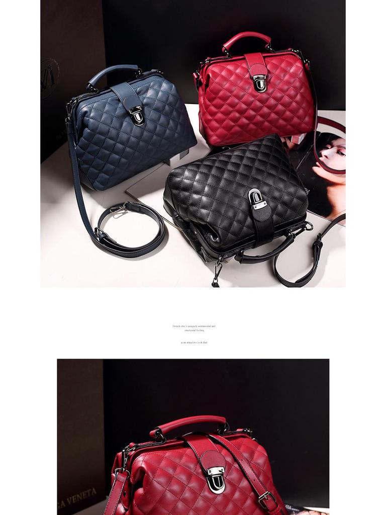 Women's Retro Doctor Bag - Stylish Diamond Pattern Crossbody Handbag