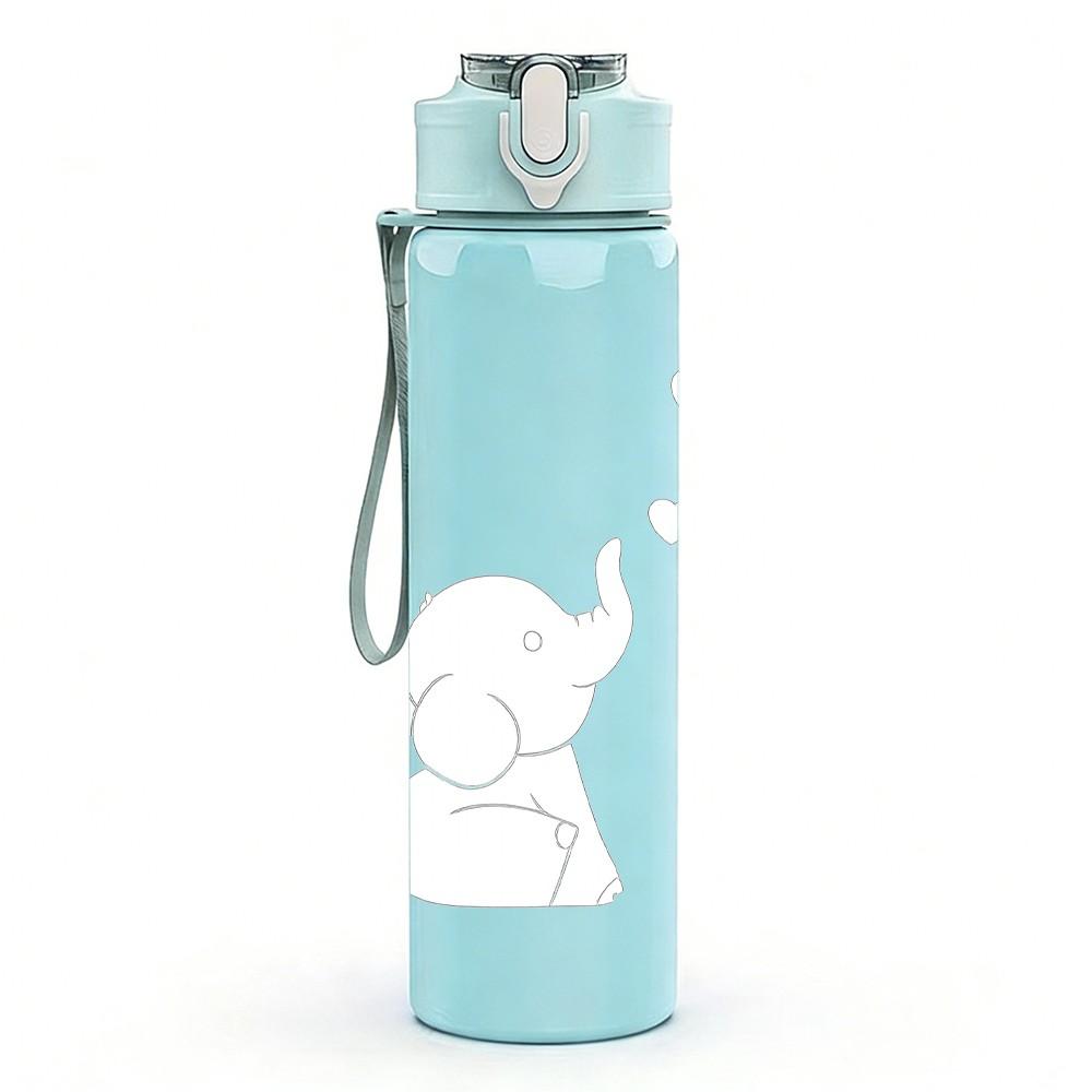 1PC Cute Baby Elephant Outline 750ml Color Plastic Sports Water Bottle Leakproof Flip Straw Lid Suitable for Sports Office Home Use