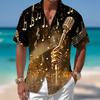 Camisa Musical Masculina com Microfone em Gradiente de Cor Camisa de Verão Camisa de Botão Manga Curta