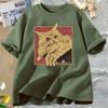 Vintage Cat Bite Cotton T Shirt Japanese Horror Retro Graphic Tee Horror Cats Crazy T Shirts Men Women Fashion Short Sleeve Tees