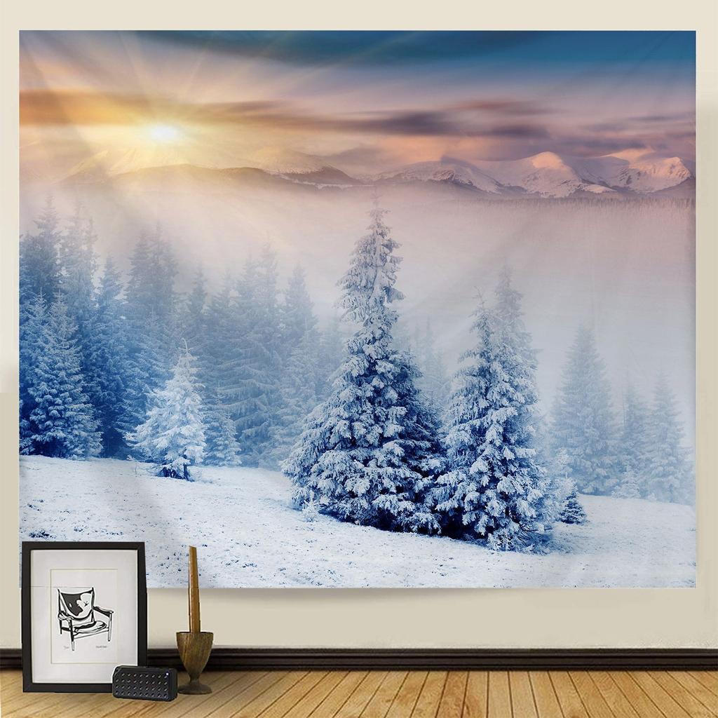 Goblen Noel Kar Sahnesi Serisi Arka Plan Asılı Kumaş Ev Oturma Odası Yatak Odası Başucu Duvar Gobleni