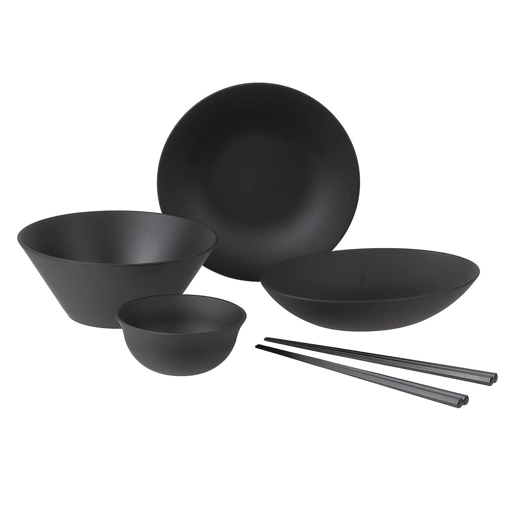 Rebirth Natural Series Dinnerware Set with Perfect for Single Made In Lightweight Dishwasher and Microwave Safe 6-Piece Chopsticks, Black, Living,