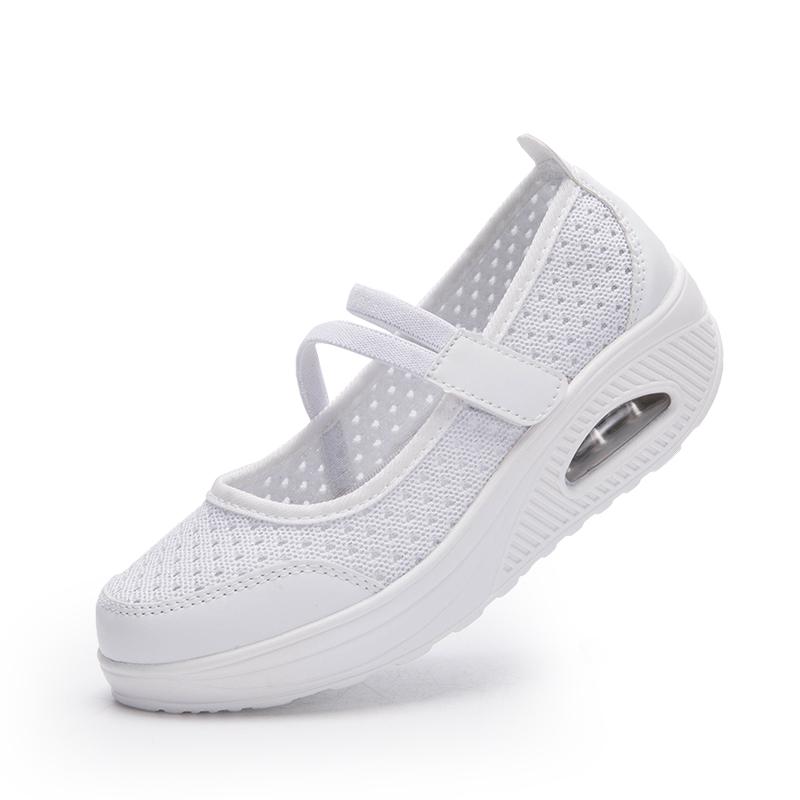 Women's Breathable Nurse Shoes Air Cushion Mesh Wedge Walking Shoes Hook & Loop Non-slip Lightweight Casual Footwear Thick Soled