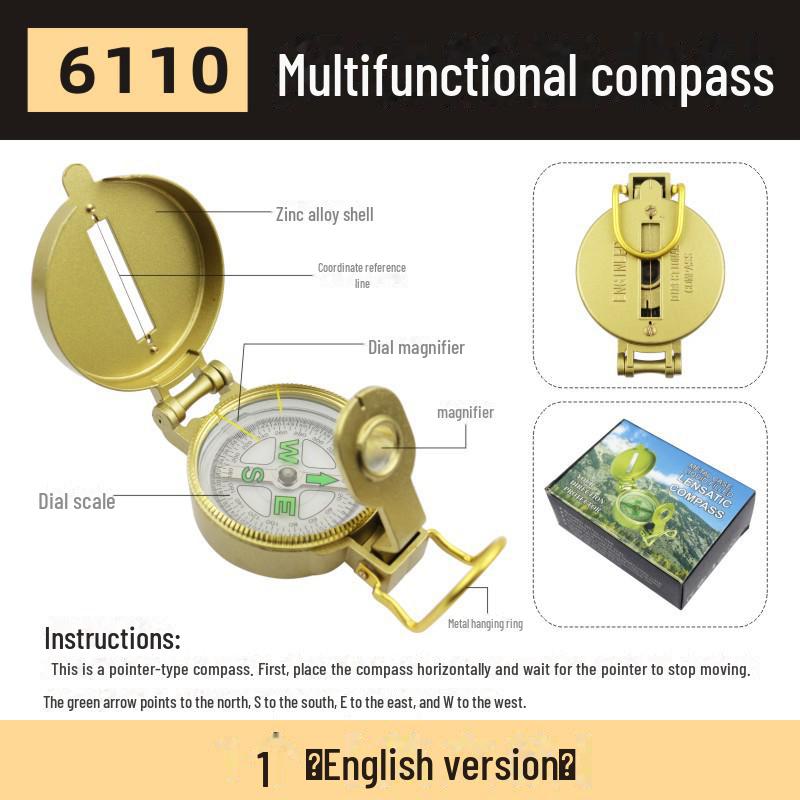 High-Precision Outdoor Military Multi-Function Green Compass with Luminous Needle