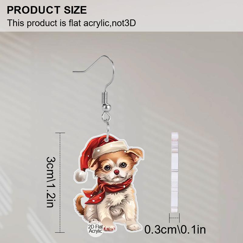 2D Flat Cute Christmas Dog Acrylic Earrings Dangle Drop for Women Charm Decoration Gifts