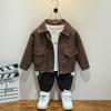 Einfarbige PU-Lederjacke mit Umlegekragen für Kinder für Frühling und Herbst – Minimalistische kurze Jacke im koreanischen Stil für Babys