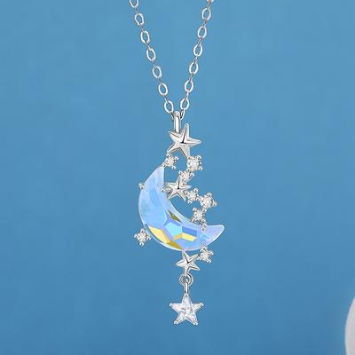 New Star Moon Love Pendant Necklace Moonstone Necklace Female Fashion Valentine's Day Anniversary Gift