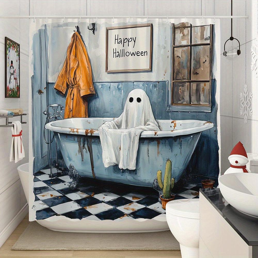 1Pc Halloween Ghost Shower Curtain Funny Haunted Bathroom Decor Polyester Fabric Bath Partition Curtain Set With 12 Hooks 70, 8X