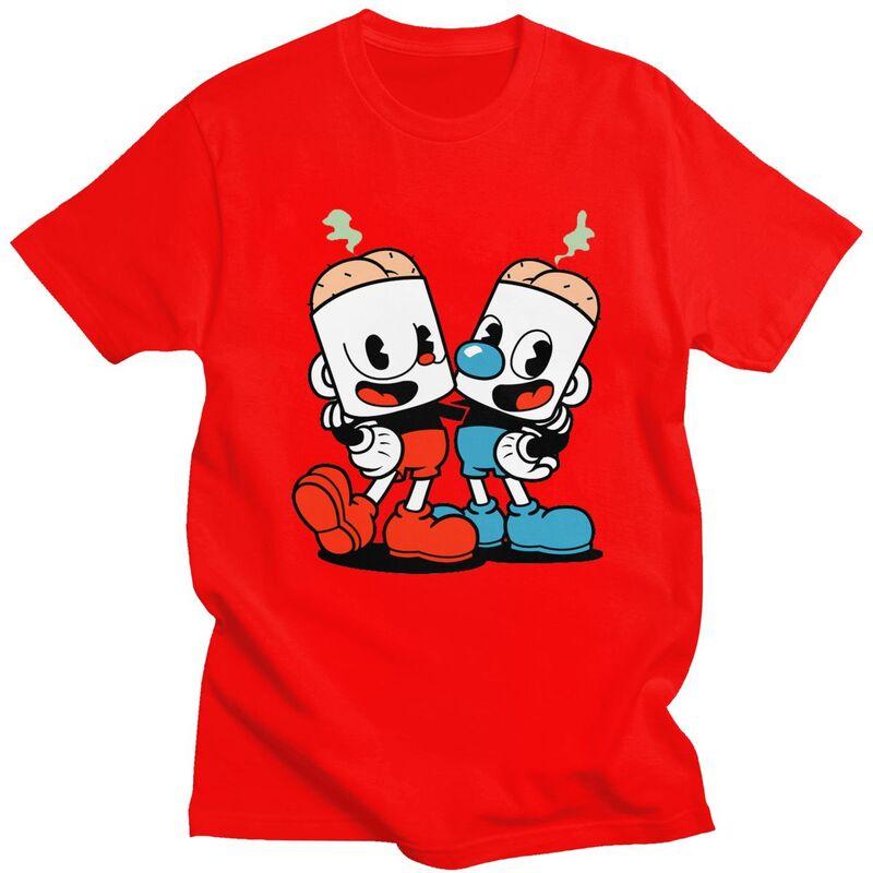 

Индивидуальные Горячие Игровые Мультяшные Футболки Cuphead Mugman для Мужчин Хлопковые Футболки Футболка Футболка с Короткой Рукавой Одежда S