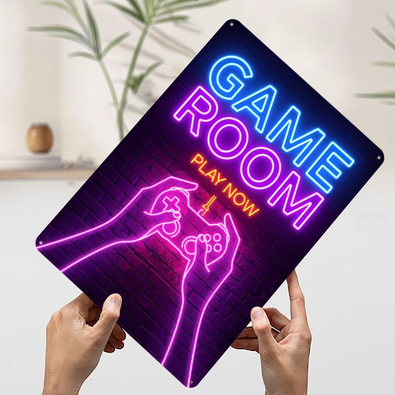 Spielzimmer Neonschild Metallposter Personalisierte Wandkunst Retro Vintage Blechschilder für Garagendekoration Zuhause Badezimmerdekoration
