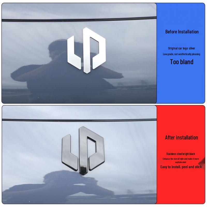 Adesivo Decorativo Preto Alto Brilho em Aço Inoxidável para Emblemas Traseiro e Dianteiro do Leapmotor A10