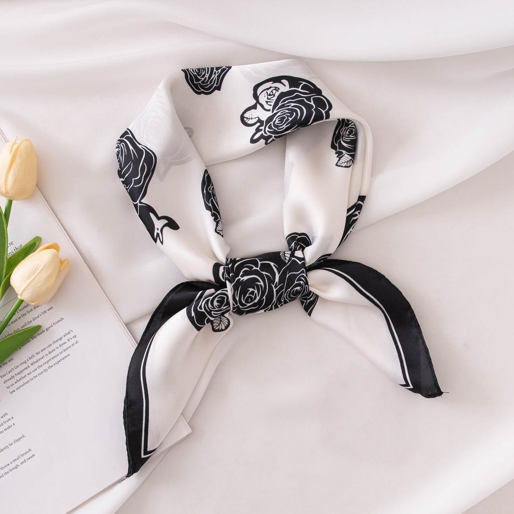 70Cm small square scarf silk scarf high-end rose print women's new foreign style fashion thin scarf scarf headscarf