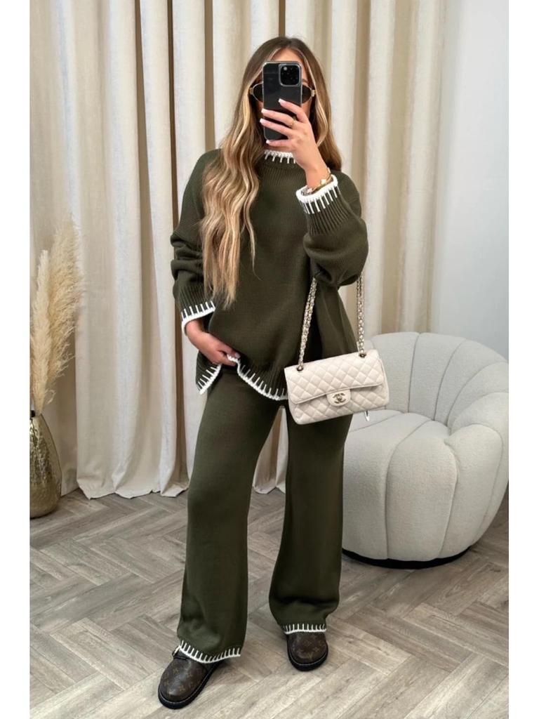 2024 Autumn/Winter Fashion Solid Color Sweater and Loose Two-Piece Casual Set for Women