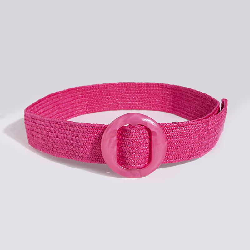 Bohemian Pp Grass Belt for Women, Versatile Decorative Elastic Resin Buckle Woven Women's Belt